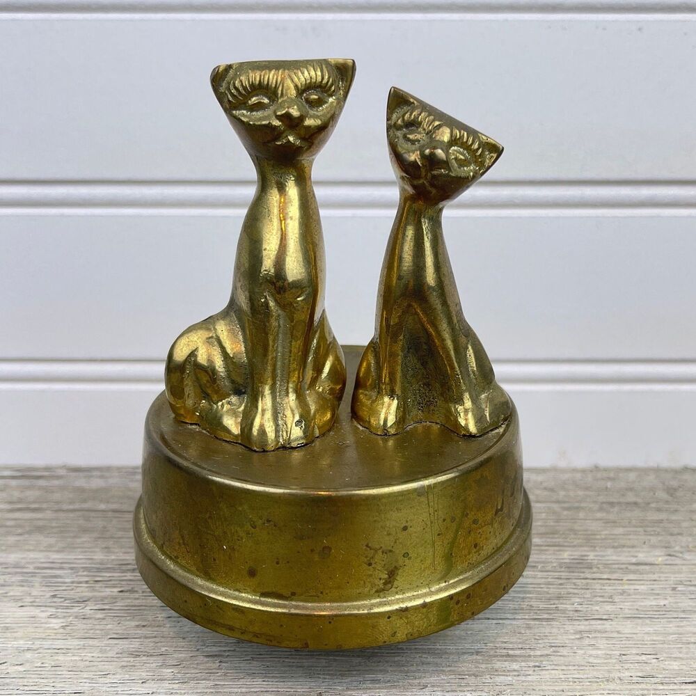 Vintage Siamese Cats Brass Music Box | It’s a Small World